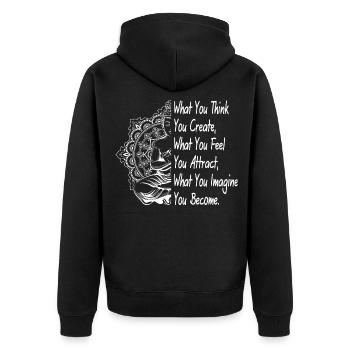 Namaste - Buddha - Unisex Premium Organic Zip Hoodie - black - Back - Nico (187cm)
