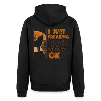 Wolf - Unisex Premium Organic Zip Hoodie - black - Back - Nico (187cm)