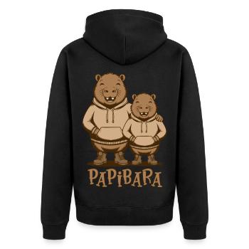 Papibara Papi Capybara Vater Lustig Papa Vatertag - Unisex Premium Bio Zip Hoodie - Schwarz - Hinten - Nico (187cm)