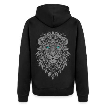 Silberne Löwe Gesicht Blaue Augen - Unisex Premium Bio Zip Hoodie - Schwarz - Hinten - Nico (187cm)