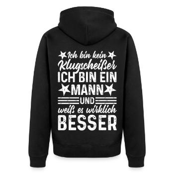 Mann lustige Sprüche - Ich bin kein Klugscheißer - Unisex Premium Bio Zip Hoodie - Schwarz - Hinten - Nico (187cm)