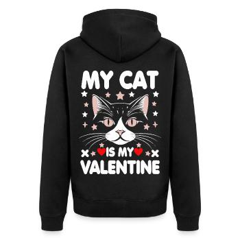 My Cat Is My Valentine - Unisex Premium Organic Zip Hoodie - black - Back - Nico (187cm)