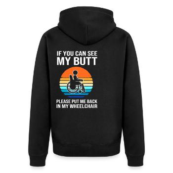 Rollstuhl - Unisex Premium Bio Zip Hoodie - Schwarz - Hinten - Nico (187cm)