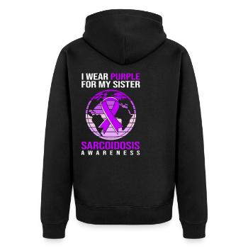 Sarkoidose Schwester - Unisex Premium Bio Zip Hoodie - Schwarz - Hinten - Nico (187cm)