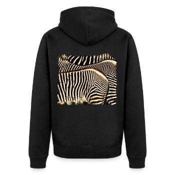Zebra mit weißen oder schwarzen Streifen? - Unisex Premium Bio Zip Hoodie - Schwarz - Hinten - Nico (187cm)