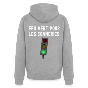 Feu vert pour les conneries cadeau homme - Veste à capuche bio Premium Unisexe - gris chiné - Dos - Nico (187cm)