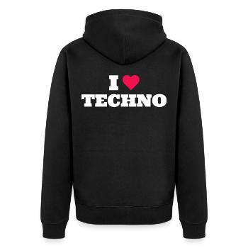 I Love Techno - Unisex Premium Bio Zip Hoodie - Schwarz - Hinten - Nico (187cm)