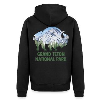 USA Amerika Nationalpark - Unisex Premium Bio Zip Hoodie - Schwarz - Hinten - Nico (187cm)