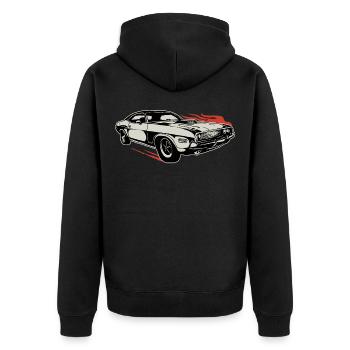 Vintage Muscle Car US Car Feuer oldschool - Unisex Premium Bio Zip Hoodie - Schwarz - Hinten - Nico (187cm)