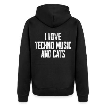 J’aime la musique techno et les chats - Veste à capuche bio Premium Unisexe - noir - Dos - Nico (187cm)