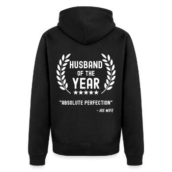 Ehemann des Jahres Verheiratet Lustig Ehefrau - Unisex Premium Bio Zip Hoodie - Schwarz - Hinten - Nico (187cm)