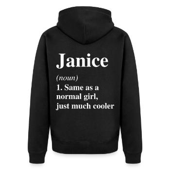 Janice Definition Cool Name Saying Gift - Unisex Premium Organic Zip Hoodie - black - Back - Nico (187cm)