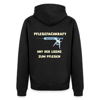 Der Beruf der Pflegefachkraft hat Zukunft - Unisex Premium Bio Zip Hoodie - Schwarz - Hinten - Nico (187cm)