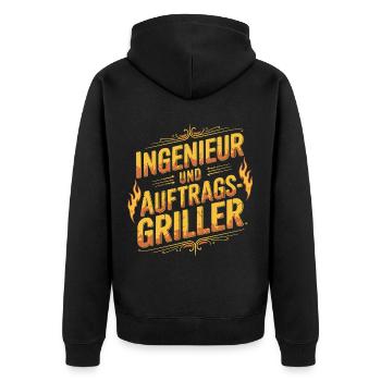 Ingenieur und Auftragsgriller - Unisex Premium Bio Zip Hoodie - Schwarz - Hinten - Nico (187cm)