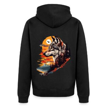 Wolf Wolf's Head Forest Nature Mountains Wilderness Sun - Unisex Premium Organic Zip Hoodie - black - Back - Nico (187cm)