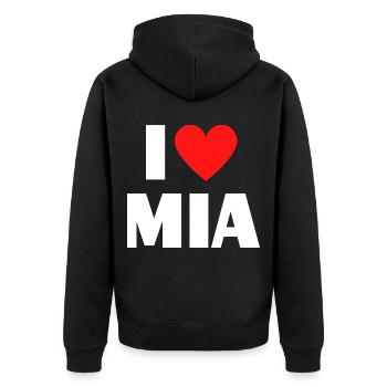 I love Mia Rotes Herz Liebe Fan Geschenk - Unisex Premium Bio Zip Hoodie - Schwarz - Hinten - Nico (187cm)