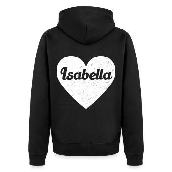 Isabella Name Grosses Herz Liebe Grafik Geschenk - Unisex Premium Bio Zip Hoodie - Schwarz - Hinten - Nico (187cm)