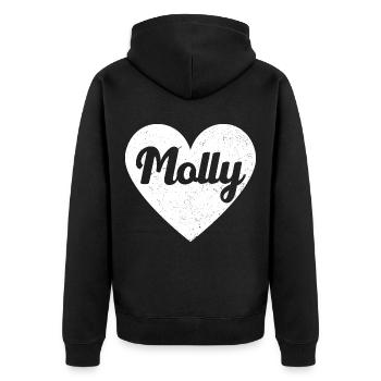 Molly Name Grosses Herz Liebe Grafik Geschenk - Unisex Premium Bio Zip Hoodie - Schwarz - Hinten - Nico (187cm)