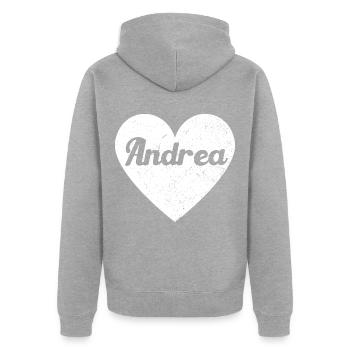 Andrea Nom Grand Coeur Amour Cadeau Graphique - Veste à capuche bio Premium Unisexe - gris chiné - Dos - Nico (187cm)