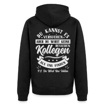 Abschiedsgeschenk Kollegen Jobwechsel - Unisex Premium Bio Zip Hoodie - Schwarz - Hinten - Nico (187cm)