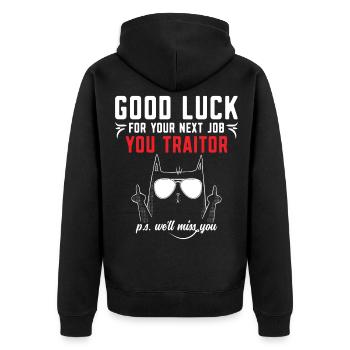 Abschiedsgeschenk Kollegen Jobwechsel - Unisex Premium Bio Zip Hoodie - Schwarz - Hinten - Nico (187cm)