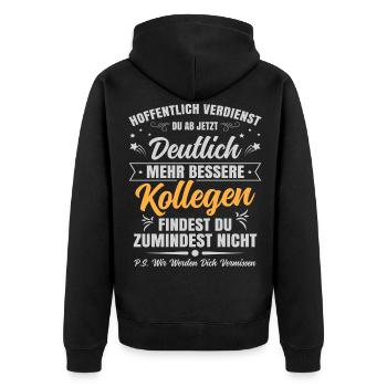 Abschiedsgeschenk Kollegen Jobwechsel - Unisex Premium Bio Zip Hoodie - Schwarz - Hinten - Nico (187cm)