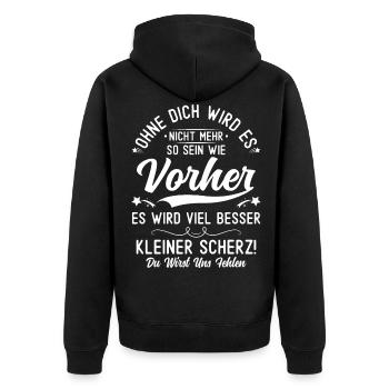 Abschiedsgeschenk Kollegen Jobwechsel - Unisex Premium Bio Zip Hoodie - Schwarz - Hinten - Nico (187cm)