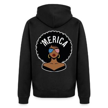 "merica Afro - Unisex Premium Bio Zip Hoodie - Schwarz - Hinten - Nico (187cm)