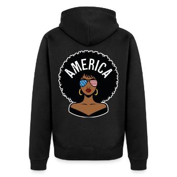 Amerika Afro - Unisex Premium Bio Zip Hoodie - Schwarz - Hinten - Nico (187cm)