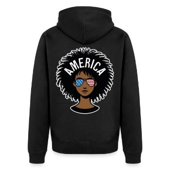 Amerika Afro - Unisex Premium Bio Zip Hoodie - Schwarz - Hinten - Nico (187cm)