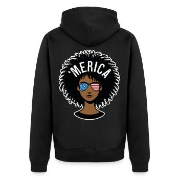 "merica Afro - Unisex Premium Bio Zip Hoodie - Schwarz - Hinten - Nico (187cm)