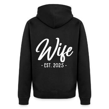 Wife EST 2025 Ehefrau frisch verlobt verheiratet - Unisex Premium Bio Zip Hoodie - Schwarz - Hinten - Nico (187cm)
