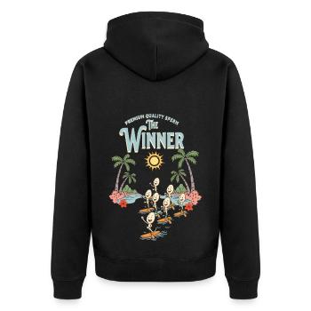 Gewinner - Unisex Premium Bio Zip Hoodie - Schwarz - Hinten - Nico (187cm)