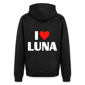 I love Luna Red Heart Love Fan Gift - Unisex Premium Organic Zip Hoodie - black - Back - Nico (187cm)