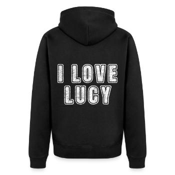 Love Lucy Retro Herz Name Liebe Text Spruch - Unisex Premium Bio Zip Hoodie - Schwarz - Hinten - Nico (187cm)