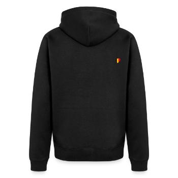 Belgien Flagge Herz Lang - Unisex Premium Bio Zip Hoodie - Schwarz - Hinten - Nico (187cm)