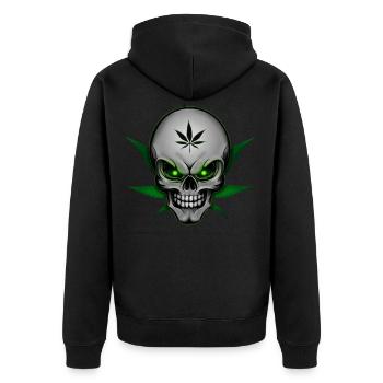 Hemp Skullhead 003 AllroundDesigns - Unisex Premium Organic Zip Hoodie - black - Back - Nico (187cm)