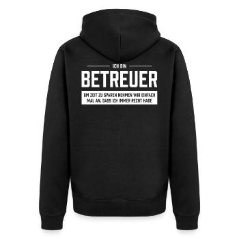 Ich bin Betreuer - Unisex Premium Bio Zip Hoodie - Schwarz - Hinten - Nico (187cm)