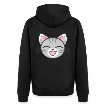 Lachende Katze - Unisex Premium Bio Zip Hoodie - Schwarz - Hinten - Nico (187cm)
