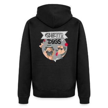 Coole Hunde - Ghetto Dogs - Gangster Mops - Unisex Premium Bio Zip Hoodie - Schwarz - Hinten - Nico (187cm)
