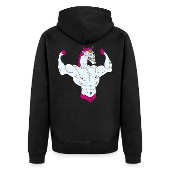 Pferdinant das Einhorn - Unisex Premium Bio Zip Hoodie - Schwarz - Hinten - Nico (187cm)