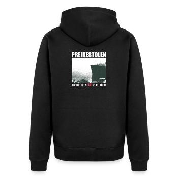 Preikestolen - Norwegen Urlaub Reise Geschenk - Unisex Premium Bio Zip Hoodie - Schwarz - Hinten - Nico (187cm)