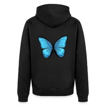 Schmetterling Butterfly Tier Blau - Unisex Premium Bio Zip Hoodie - Schwarz - Hinten - Nico (187cm)