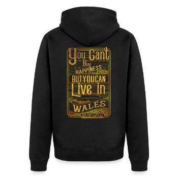 Wales - Unisex Premium Bio Zip Hoodie - Schwarz - Hinten - Nico (187cm)