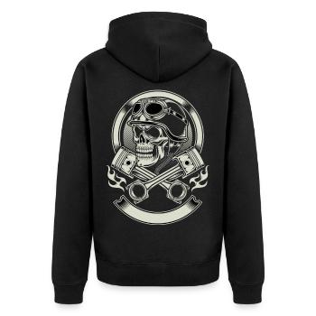Totenschädel Skull mit Helm - Unisex Premium Bio Zip Hoodie - Schwarz - Hinten - Nico (187cm)