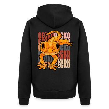 Gecko - Unisex Premium Bio Zip Hoodie - Schwarz - Hinten - Nico (187cm)