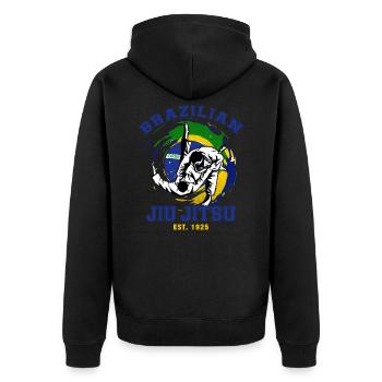 Gift Brazilian Jiu Jitsu Team Trainer Belt - Unisex Premium Organic Zip Hoodie - black - Back - Nico (187cm)