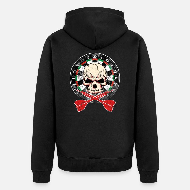 Dartscheibe Geschenk Dartpfeile Wurfpfeil Schädel - Unisex Premium Bio Zip Hoodie - Schwarz