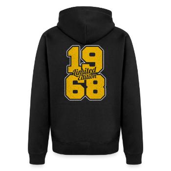 Gegründet 1968 Nineteen 68 50one Geburtstagsgeschenk - Unisex Premium Bio Zip Hoodie - Schwarz - Hinten - Nico (187cm)