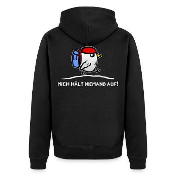 Bird with backpack - backpacker tourist traveler - Unisex Premium Organic Zip Hoodie - black - Back - Nico (187cm)